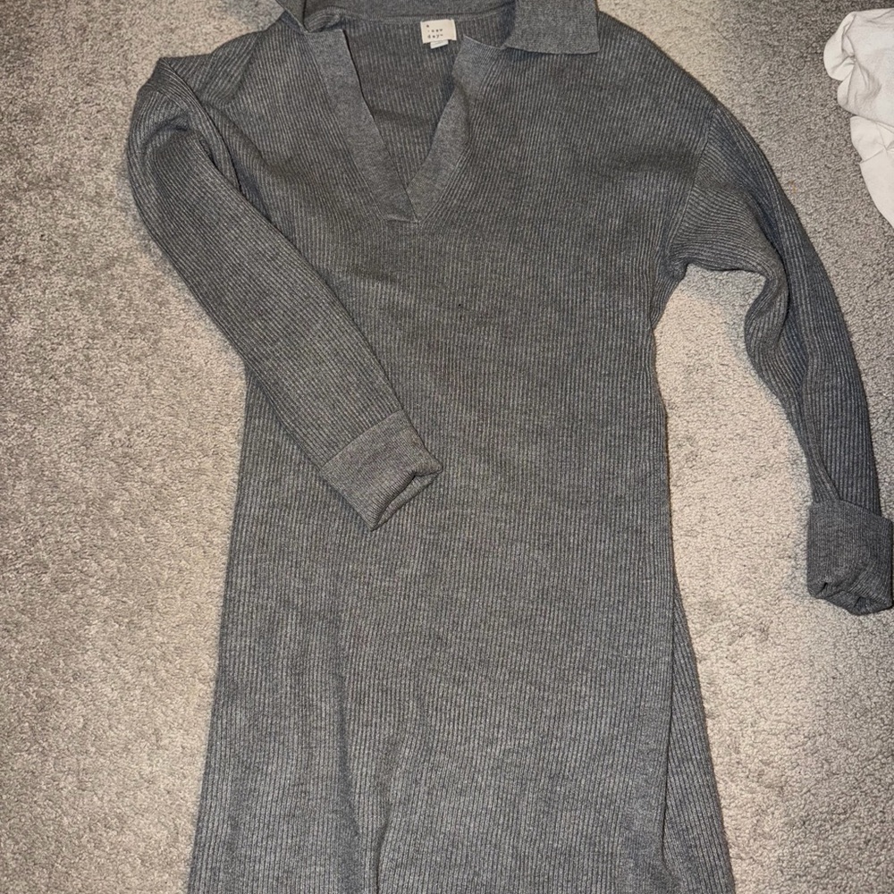 Gray Ribbed Knit Dress